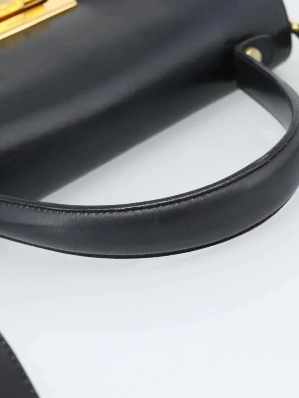 Salvatore Ferragamo Gancini Hand Bag Leather 2way Black Gold Auth 186374